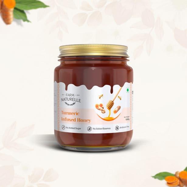 Pure Turmeric Infused in Forest Honey | Raw Unprocessed Delicious and Ant-oxidant Honey |And a Wooden Spoon | 100% Pure & Natural Ingredients Honey - Farm Naturelle