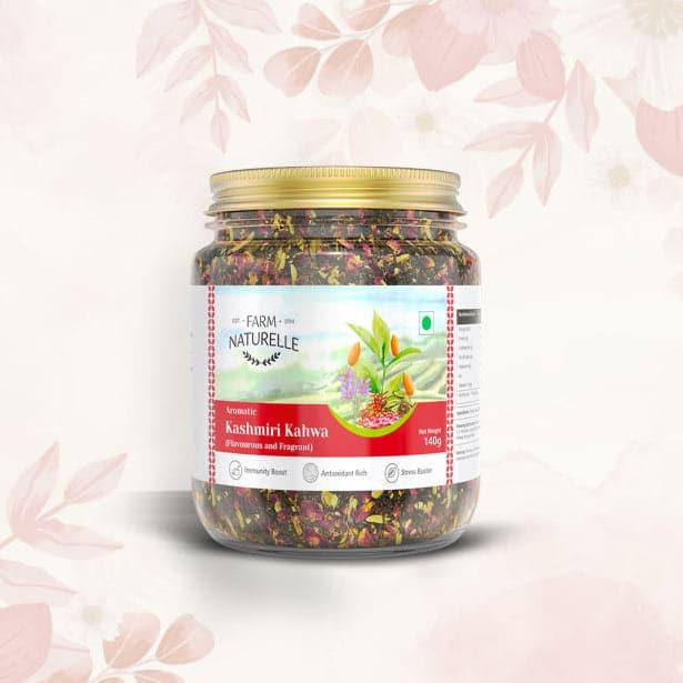 Kashmiri Kahwa Green Tea Blended with Saffron, Almonds, Spices -100% Natural Ingredients - Farm Naturelle