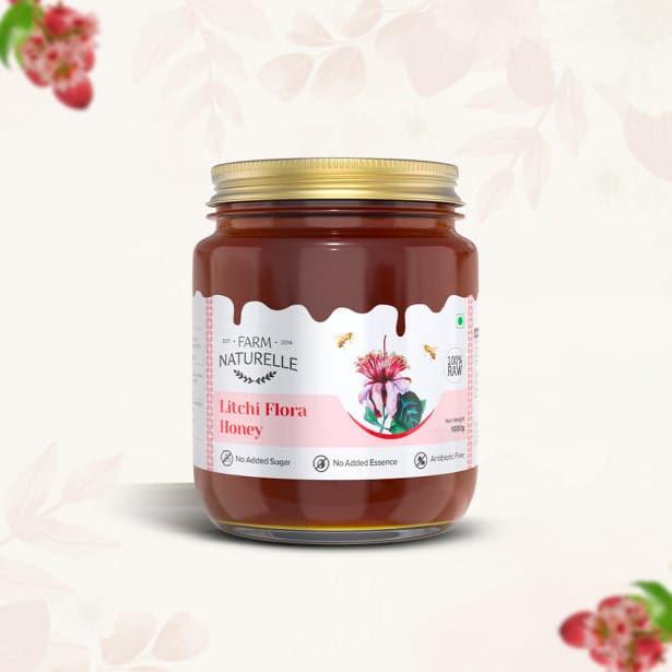 Litchi Flower Wild Forest Honey |Extra and a Wooden Spoon | 100% Pure Natural Honey, Raw Natural Un-Processed - Un-Heated Honey | Lab Tested Litchi Honey - Farm Naturelle