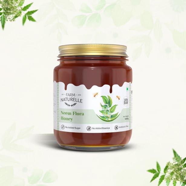 Neem Forest Flower Honey| and a wooden Spoon | 100% Pure Honey, Raw Natural Unprocessed Honey | Glass Bottle-Neem Honey - Farm Naturelle