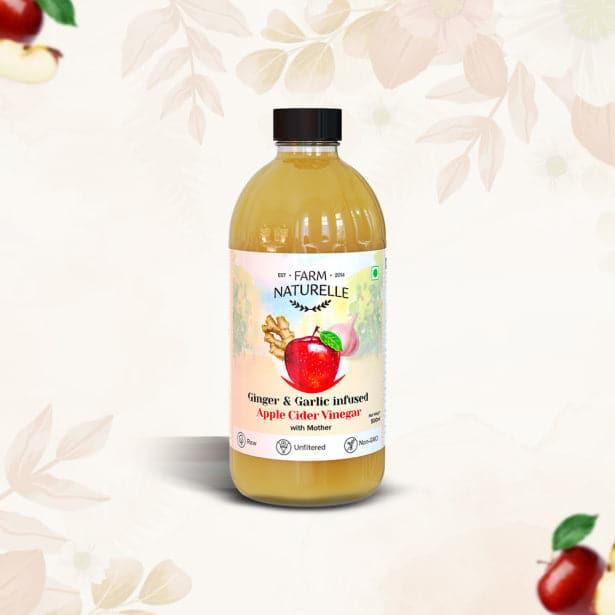 Organic Apple Cider Vinegar with Mother and Infused Ginger & Garlic - Farm Naturelle