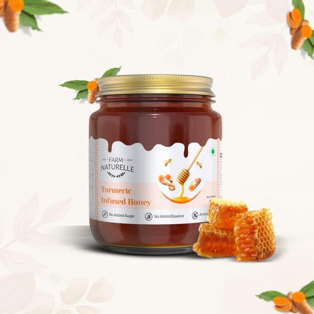 Pure Turmeric Infused in Forest Honey | Raw Unprocessed Delicious and Ant-oxidant Honey |And a Wooden Spoon | 100% Pure & Natural Ingredients Honey - Farm Naturelle