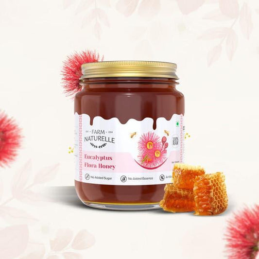 Eucalyptus Flower Wild Forest (Jungle) Honey|100% Pure Honey| Raw & Unfiltered|Unprocessed|Lab Tested Honey In Glass Jar with Engraved Virgin Wooden Spoon|Antioxidant, Anti-inflammatory Honey - Farm Naturelle