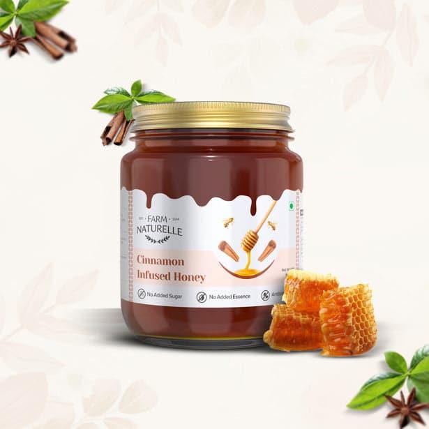 Cinnamon Flower Wild Forest Honey |And a Wooden Spoon | 100% Pure & Natural Ingredients Made Delicious Honey | No Artificial Color | No Added Sugar | Lab Tested Cinnamon Honey - Farm Naturelle