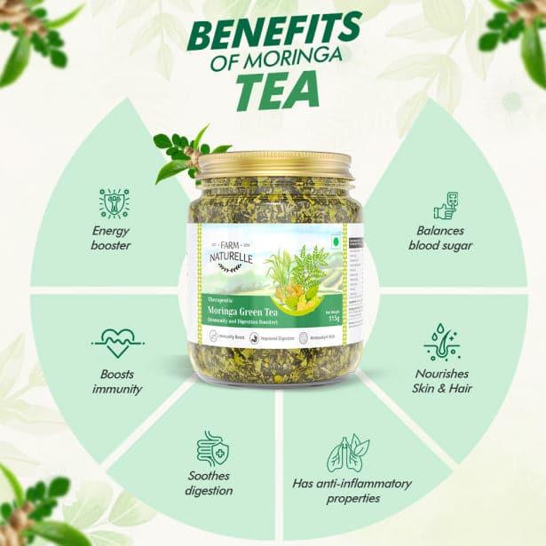 Moringa Green tea -Acts as Immunity Booster and Anti Inflammatory | Natural Ingredient Infused - Not Artificially Flavoured | Long Leaf - Farm Naturelle