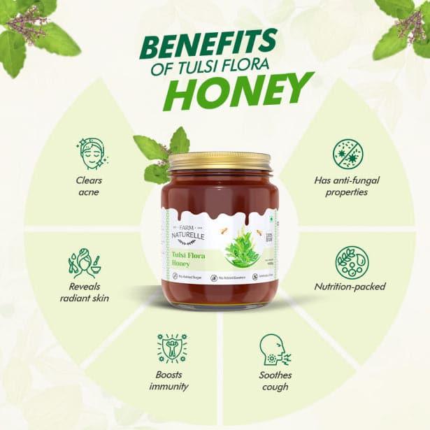 Vana Tulsi Honey Forest Flower Honey|Extra and a Wooden Spoon|100% Natural Ayurved Raw| Natural Unfiltered| Lab Tested Honey - Farm Naturelle
