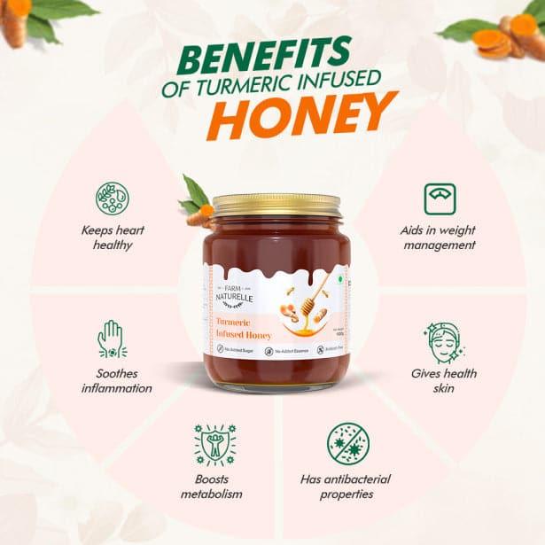 Pure Turmeric Infused in Forest Honey | Raw Unprocessed Delicious and Ant-oxidant Honey |And a Wooden Spoon | 100% Pure & Natural Ingredients Honey - Farm Naturelle