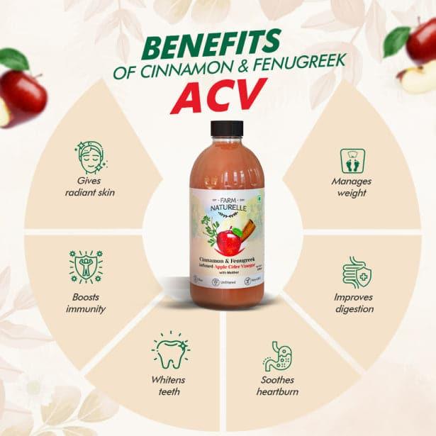 Organic Apple Cider Vinegar with Mother and Infused Cinnamon & Fenugreek - Farm Naturelle