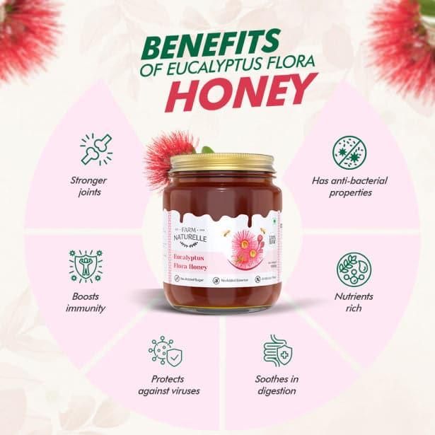 Eucalyptus Flower Wild Forest (Jungle) Honey|100% Pure Honey| Raw & Unfiltered|Unprocessed|Lab Tested Honey In Glass Jar with Engraved Virgin Wooden Spoon|Antioxidant, Anti-inflammatory Honey - Farm Naturelle