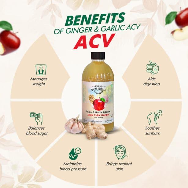 Organic Apple Cider Vinegar with Mother and Infused Ginger & Garlic - Farm Naturelle