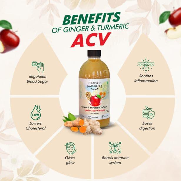 Organic Apple Cider Vinegar with Mother and Apple Cider Infused Ginger and Turmeric - Farm Naturelle