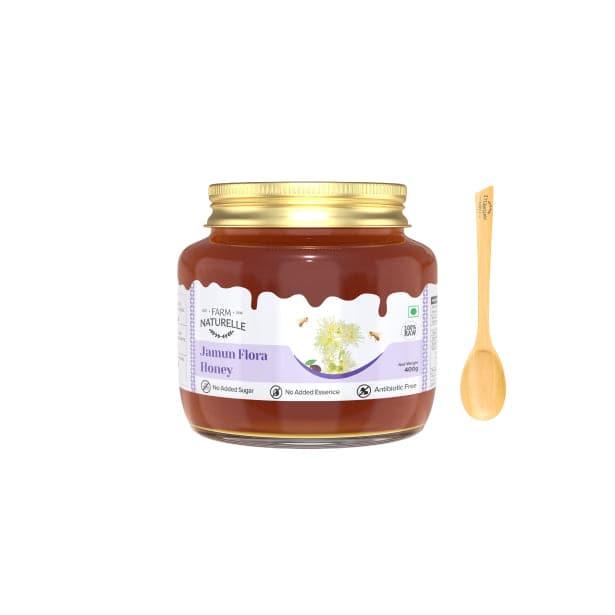 Jamun Flower Wild Forest Honey | 100% Pure Honey Extra and a Wooden Spoon| Raw Natural Unprocessed Honey - Un-heated Honey | Lab Tested Honey - Farm Naturelle