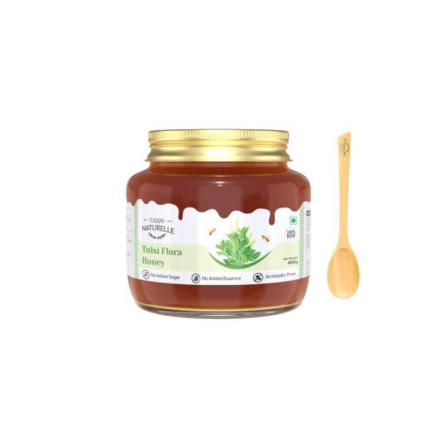 Vana Tulsi Honey Forest Flower Honey|Extra and a Wooden Spoon|100% Natural Ayurved Raw| Natural Unfiltered| Lab Tested Honey - Farm Naturelle