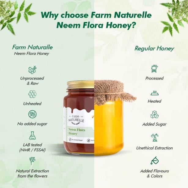 Neem Forest Flower Honey| and a wooden Spoon | 100% Pure Honey, Raw Natural Unprocessed Honey | Glass Bottle-Neem Honey - Farm Naturelle