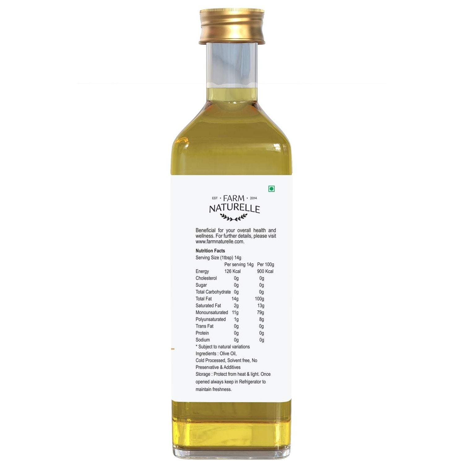 Farm Naturelle Extra Virgin Olive Oil 100% Pure, Natural Extra-Virgin Oil extracted by pressing the finest Spanish Olives (1000 Ml)