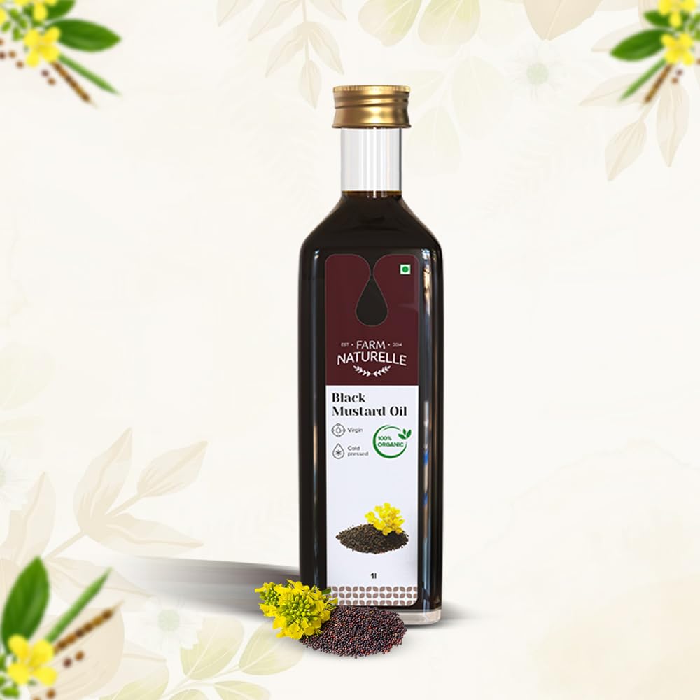 Farm Naturelle - Organic Wood Pressed Black Mustard Oil in Pet bottle in 1000ml| Mustard Oil for Cooking