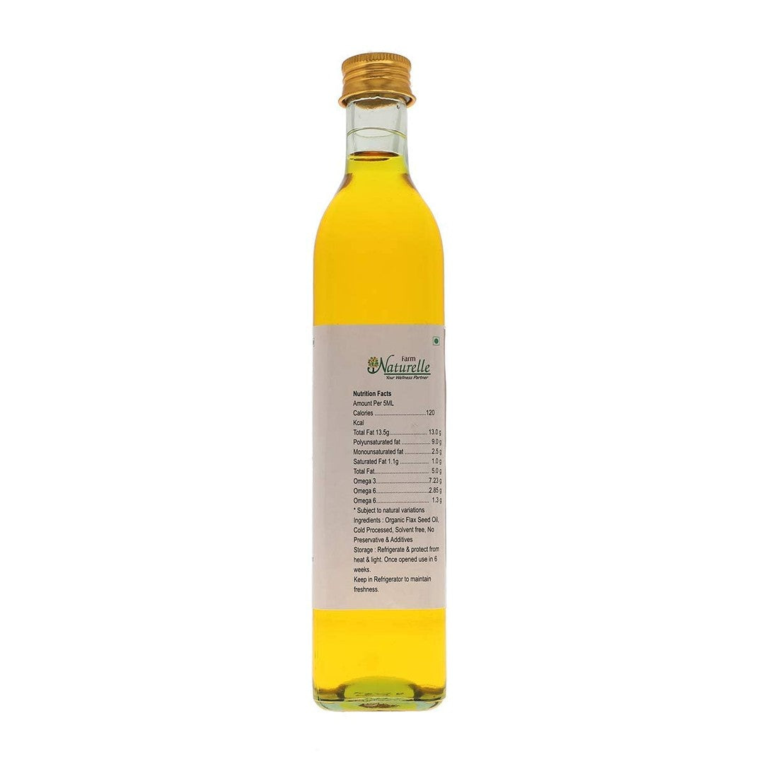 Farm Naturelle - 100% Pure Cold Pressed Flax Seed Oil (500ml) |Alsi Ka Tel in Glass Bottle for Cooking & Health Benefits