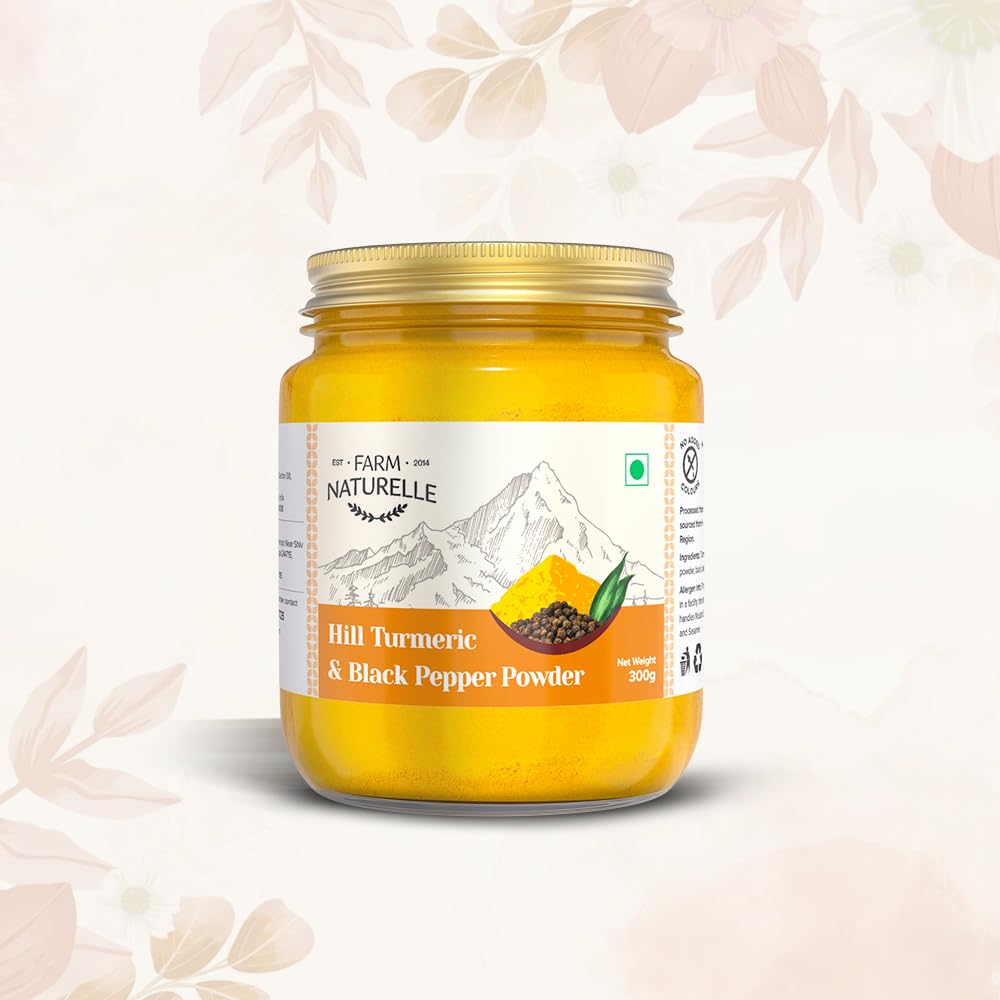Farm Naturelle-Pure Himalayan Mountain Turmeric (Curcumin) with Black Pepper (Peperine) Powder -150g