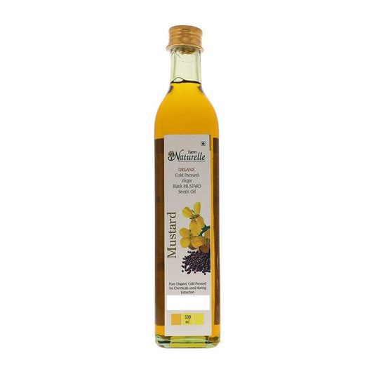 Farm Naturelle - Wood Pressed Black Mustard Oil in GLASS bottle 500ml| Mustard Oil for Cooking
