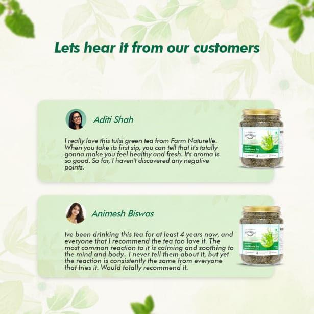 Tulsi Green Tea - Acts as Immunity Booster and Anti Inflammatory | Natural Ingredient Infused - Not Artificially Flavoured | Long Leaf Loose Tea - Farm Naturelle
