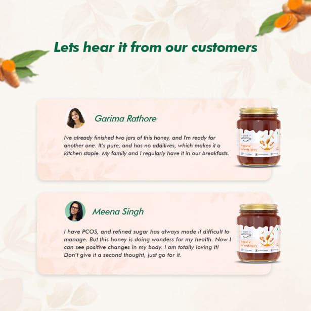 Pure Turmeric Infused in Forest Honey | Raw Unprocessed Delicious and Ant-oxidant Honey |And a Wooden Spoon | 100% Pure & Natural Ingredients Honey - Farm Naturelle