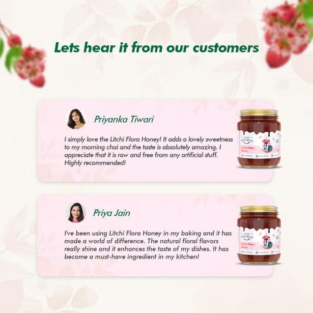 Litchi Flower Wild Forest Honey |Extra and a Wooden Spoon | 100% Pure Natural Honey, Raw Natural Un-Processed - Un-Heated Honey | Lab Tested Litchi Honey - Farm Naturelle