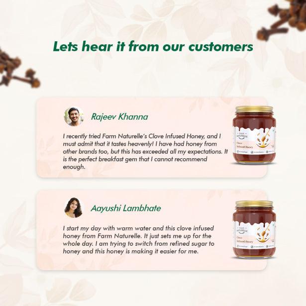 Clove Infused Wild Forest Honey |And a Wooden Spoon| 100% Pure, Raw Natural - Un-processed - Un-heated Honey | Lab Tested Clove Honey - Farm Naturelle