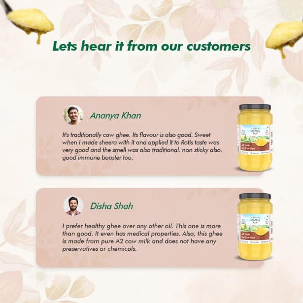 A2 Desi Cow Ghee from Grass Fed Gir Cows | Vedic Bilona Method-Curd Churned-Golden | Grainy & Aromatic, Keto Friendly | Non-GMO, and A Wooden Spoon - Farm Naturelle