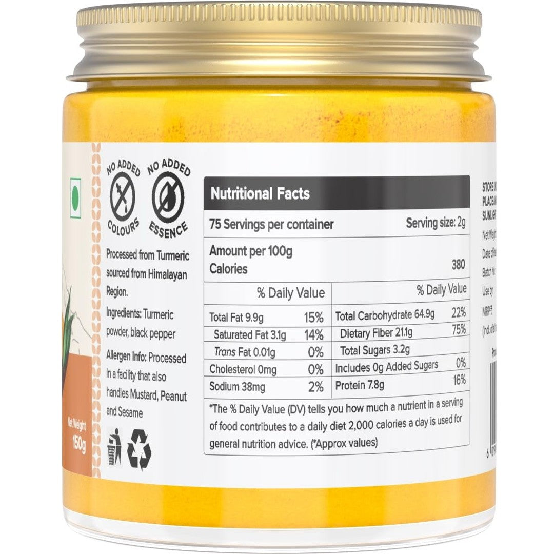 Farm Naturelle-Pure Himalayan Mountain Turmeric (Curcumin) with Black Pepper (Peperine) Powder -150g