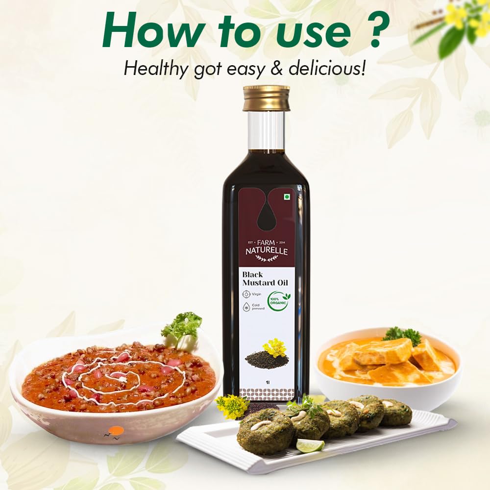 Farm Naturelle - Organic Wood Pressed Black Mustard Oil in Pet bottle in 1000ml| Mustard Oil for Cooking