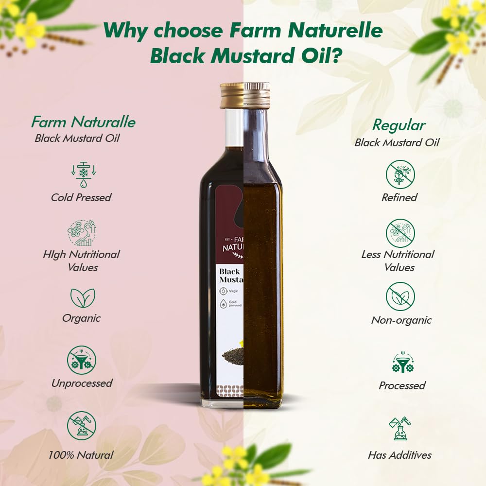 Farm Naturelle - Organic Wood Pressed Black Mustard Oil in Pet bottle in 1000ml| Mustard Oil for Cooking