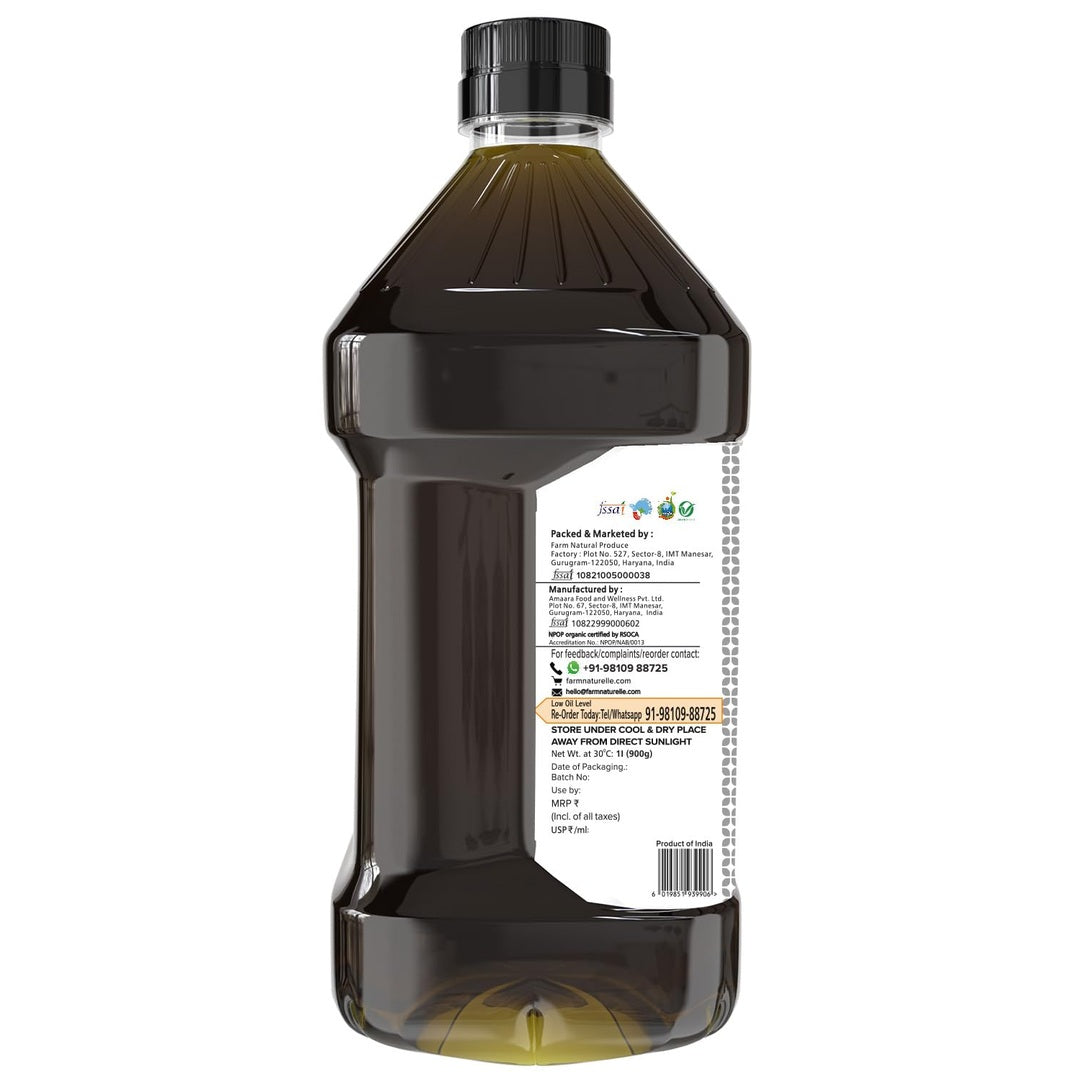 Farm Naturelle - Organic Wood Pressed Black Mustard Oil in Pet bottle in 1000ml| Mustard Oil for Cooking