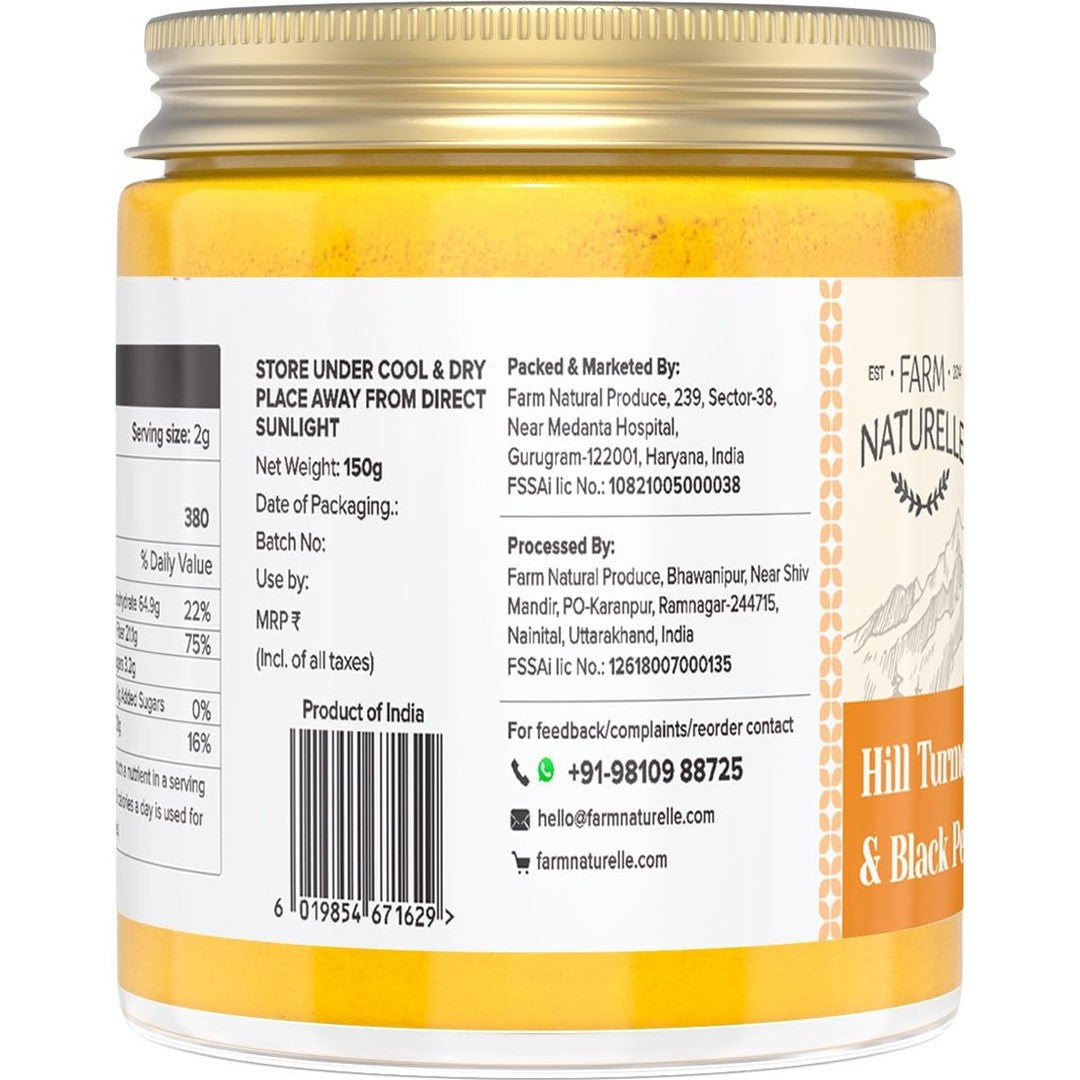 Farm Naturelle-Pure Himalayan Mountain Turmeric (Curcumin) with Black Pepper (Peperine) Powder -150g