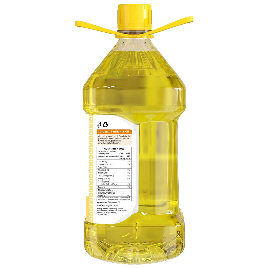 Farm Naturelle Cold Pressed Sunflower Oil 5L | Kolhu/Chekku | Extracted on Wooden Churner | Healthy Cooking Oil | Chemical-Free | Sunflower Oil for Cooking 5 Ltr