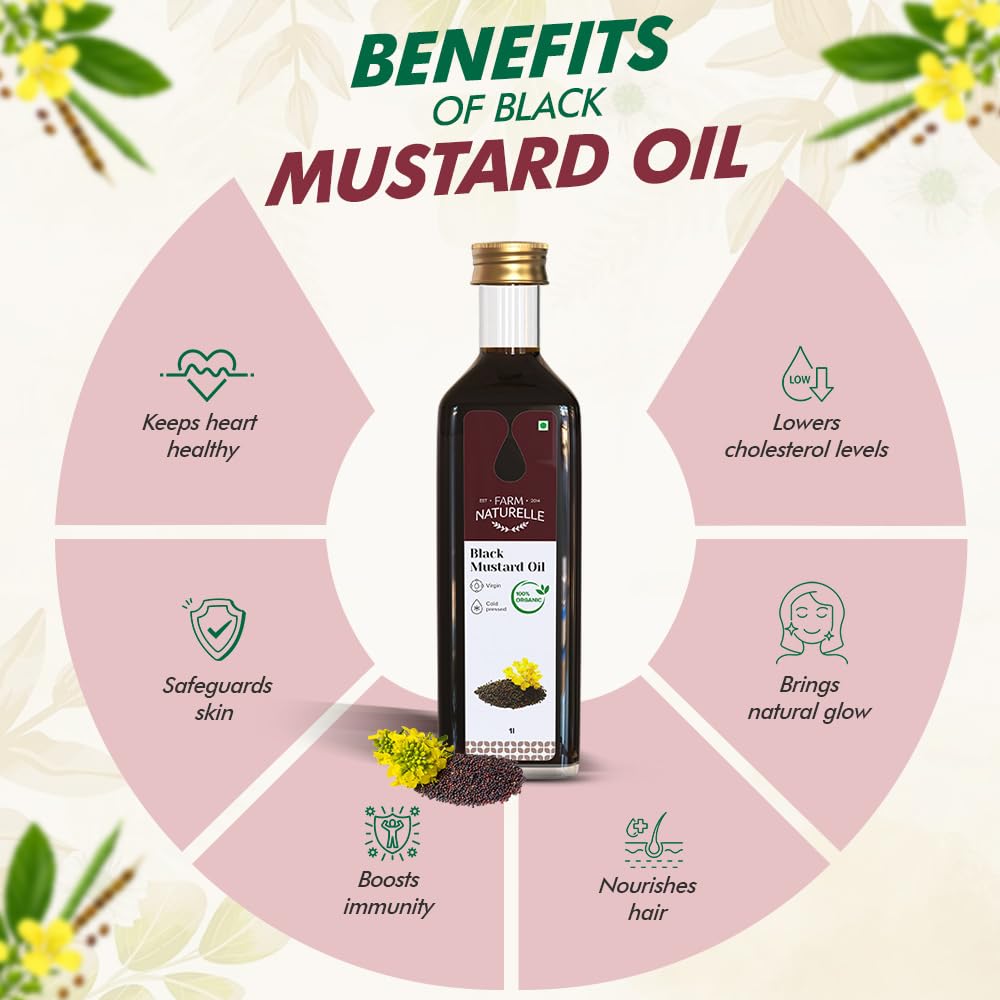 Farm Naturelle - Organic Wood Pressed Black Mustard Oil in Pet bottle in 1000ml| Mustard Oil for Cooking