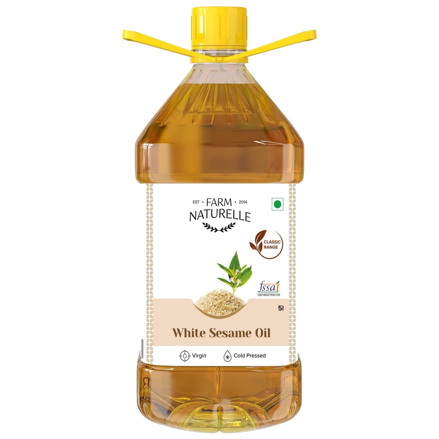 Farm Naturelle - 5L Virgin Cold Pressed Sesame/Gingelly Oil | Virgin, Chekku/Ghani Cooking Oil | 5 LTR | Rich Aroma & Flavour of Pure Sesame Seeds | For Daily Cooking & Multipurpose Usage | Unique Variety of Seeds