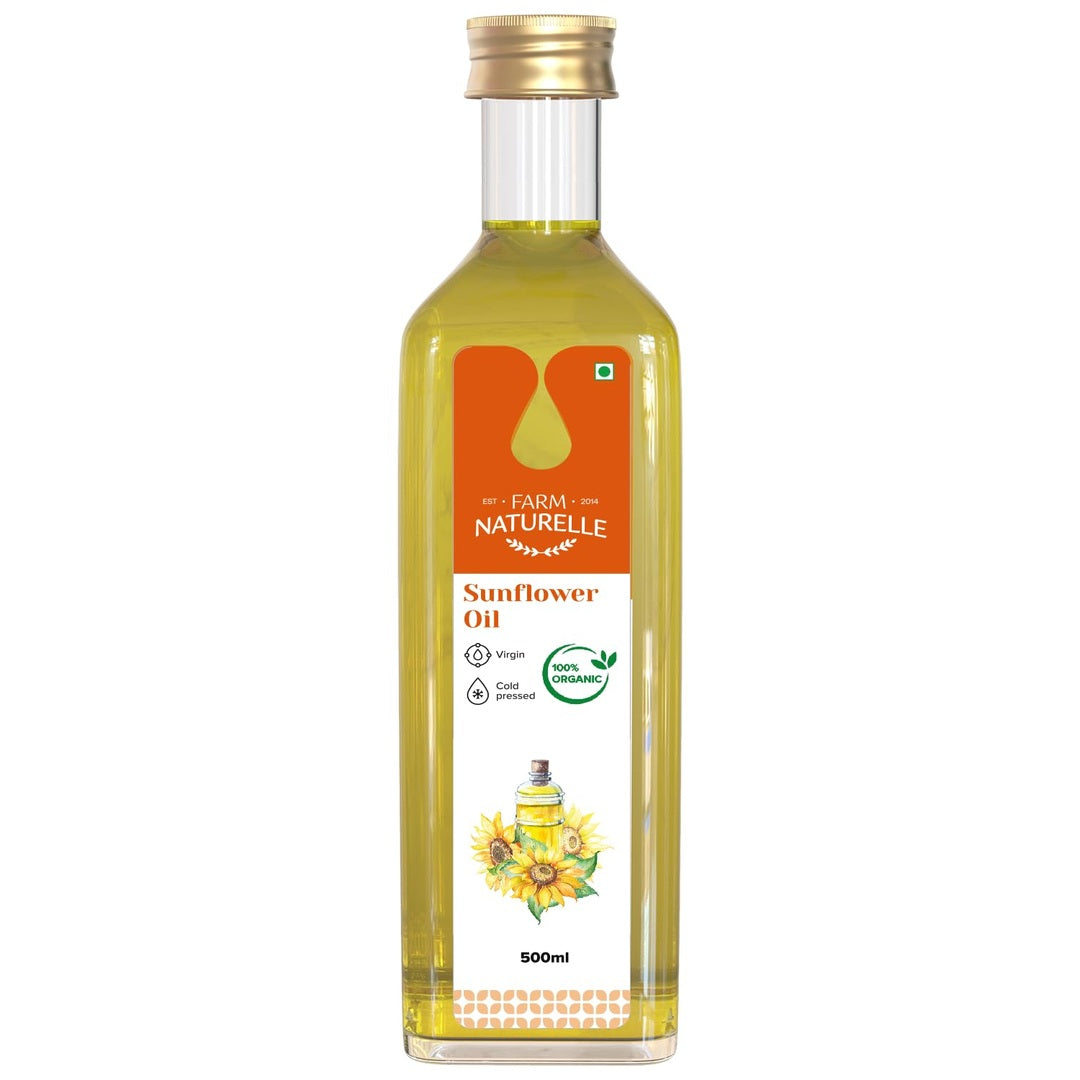 Farm Naturelle (Glass Bottles) Virgin Cold Pressed Cooking Oil-Sunflower Oil (500 Ml)