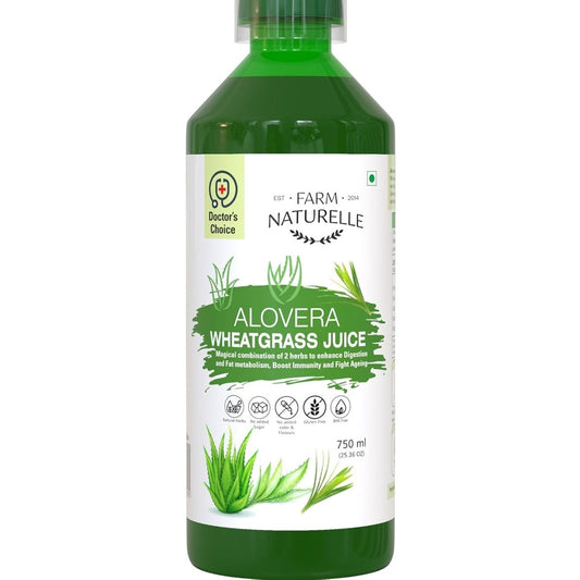 Farm Naturelle - Aloe Vera Wheatgrass Juice 750ml X 1 | Combines Aloe Vera Benefits with Wheatgrass Goodness | Supports Digestive Health | 60 Day's Pack (15 Days Pack)