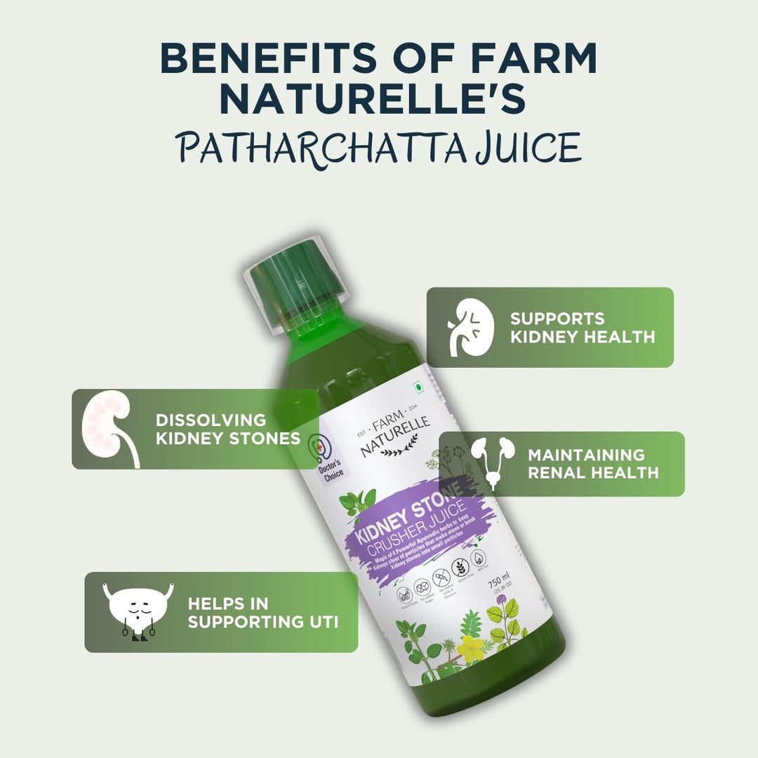 Farm Naturelle Patharchatadi Juice | Kidney Stone Crusher-Breaker Juice | Dissolve Or Break Stone, Patharchatta, Gorju Beej, Punarnava Bark & Ajwain Blend Of Ayurvedic Herbs For Kidney (750ml Pack of 1)