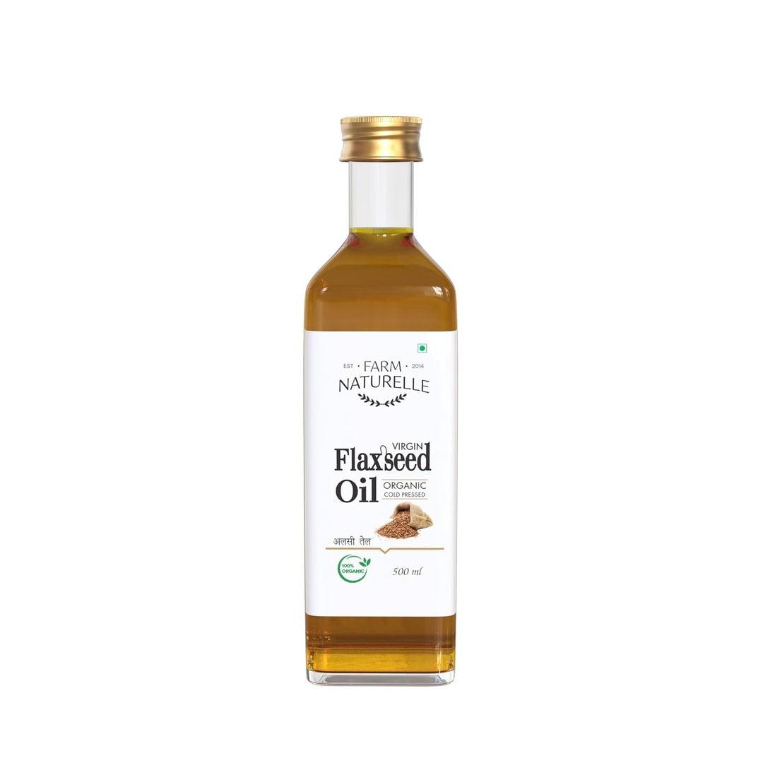 Farm Naturelle - 100% Pure Cold Pressed Flax Seed Oil (500ml) |Alsi Ka Tel in Glass Bottle for Cooking & Health Benefits