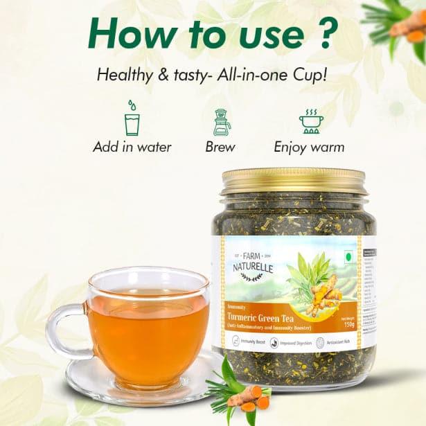 Turmeric green tea Acts as Immunity Booster and Anti Inflammatory | Natural Ingredient Infused - Not Artificially Flavoured | Long Leaf Loose Tea (Mountain Turmeric Tea - Farm Naturelle