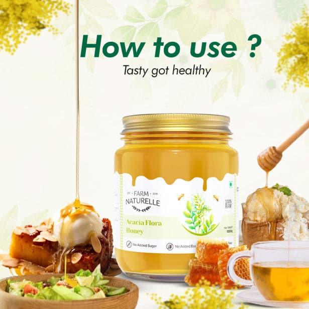Acacia Flower Wild Forest Honey|and a Wooden Spoon| 100% Pure Honey, Raw Natural Un-Processed - Un-Heated Honey | Lab Tested - Farm Naturelle