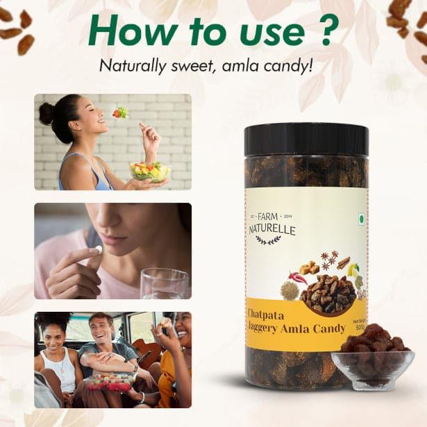 Dried Dry Jaggery Chatpata Amla Candy (Indian Gooseberry)| Export Quality Amla | No Preservative | No Artificial Colour Used - Farm Naturelle