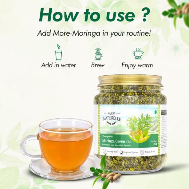 Moringa Green tea -Acts as Immunity Booster and Anti Inflammatory | Natural Ingredient Infused - Not Artificially Flavoured | Long Leaf - Farm Naturelle