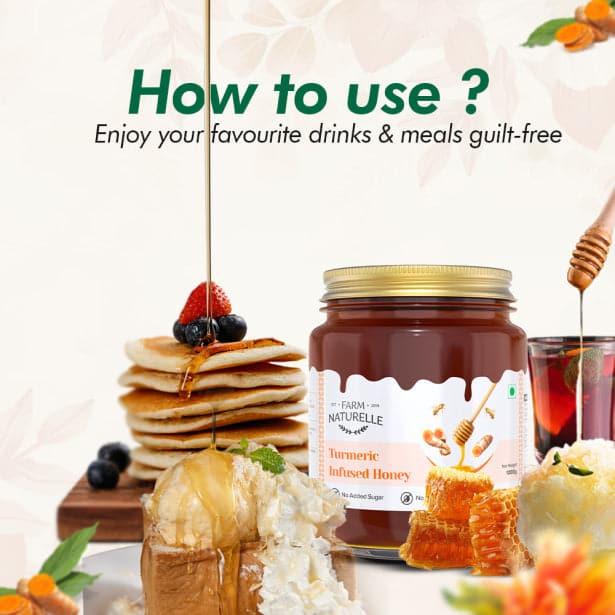 Pure Turmeric Infused in Forest Honey | Raw Unprocessed Delicious and Ant-oxidant Honey |And a Wooden Spoon | 100% Pure & Natural Ingredients Honey - Farm Naturelle