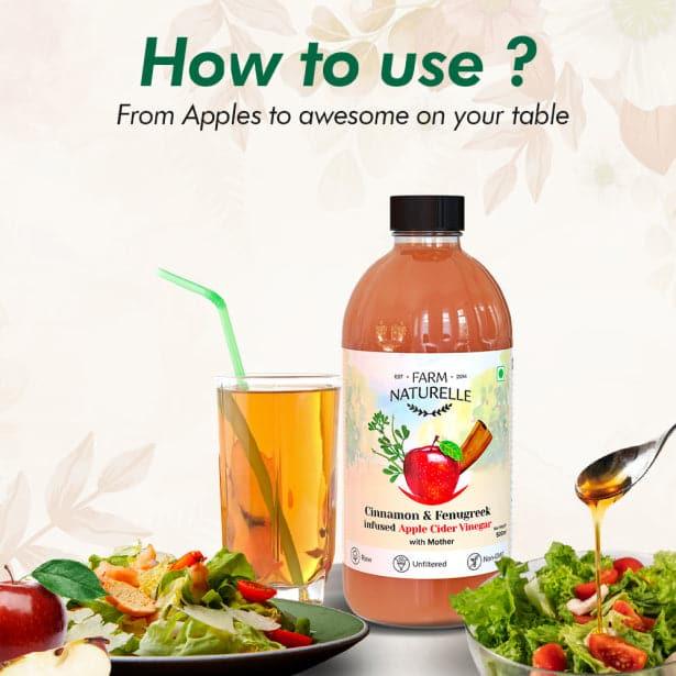 Organic Apple Cider Vinegar with Mother and Infused Cinnamon & Fenugreek - Farm Naturelle