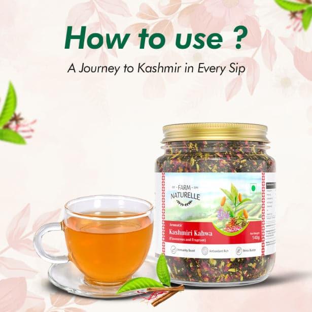 Kashmiri Kahwa Green Tea Blended with Saffron, Almonds, Spices -100% Natural Ingredients - Farm Naturelle