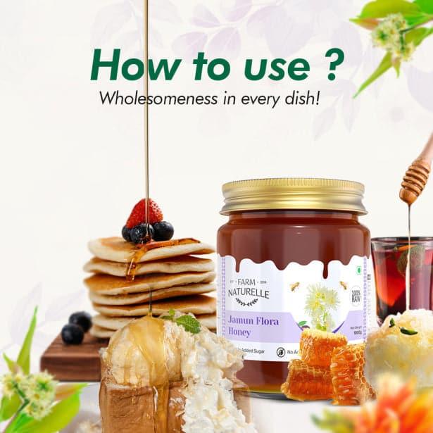 Jamun Flower Wild Forest Honey | 100% Pure Honey Extra and a Wooden Spoon| Raw Natural Unprocessed Honey - Un-heated Honey | Lab Tested Honey - Farm Naturelle