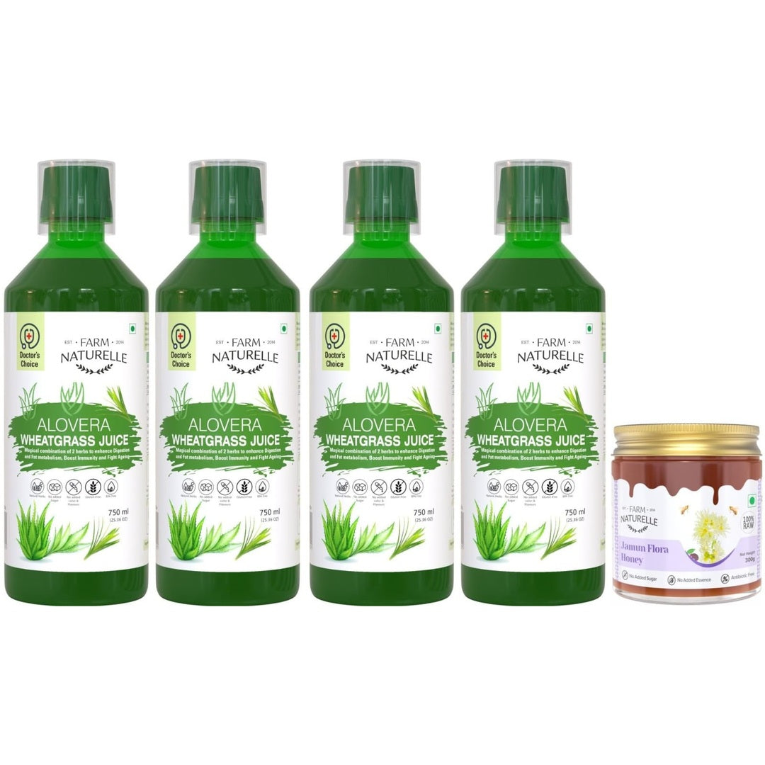 Farm Naturelle - Aloe Vera Wheatgrass Juice 750ml X 1 | Combines Aloe Vera Benefits with Wheatgrass Goodness | Supports Digestive Health | 60 Day's Pack (15 Days Pack)