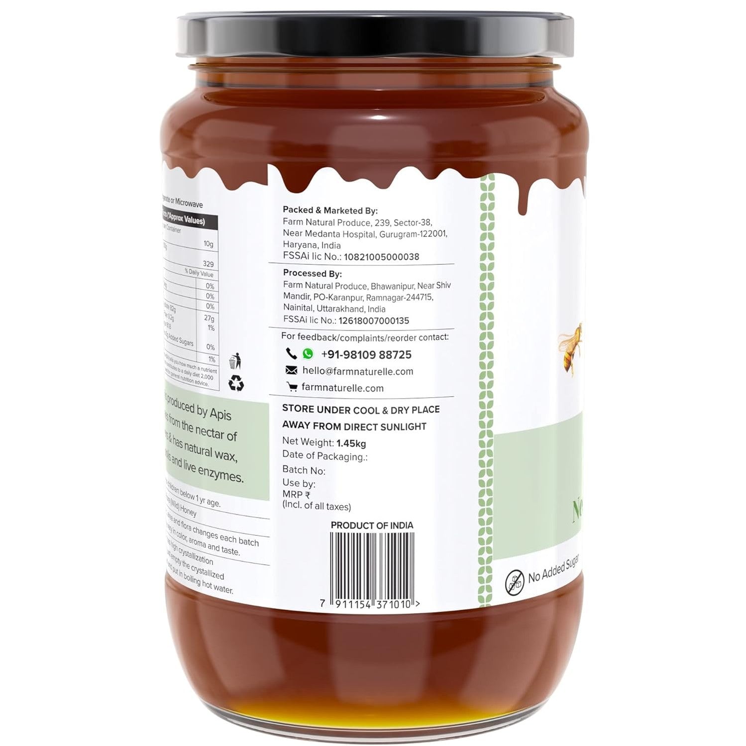 Farm Naturelle -Neem Forest Flower Honey|1.45 KG -Glass Bottle and a wooden Spoon | 100% Pure Honey, Raw Natural Unprocessed Honey | Glass Bottle-Neem Honey